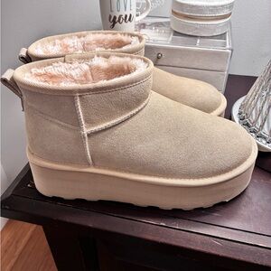 Women's Beige Platform Boots